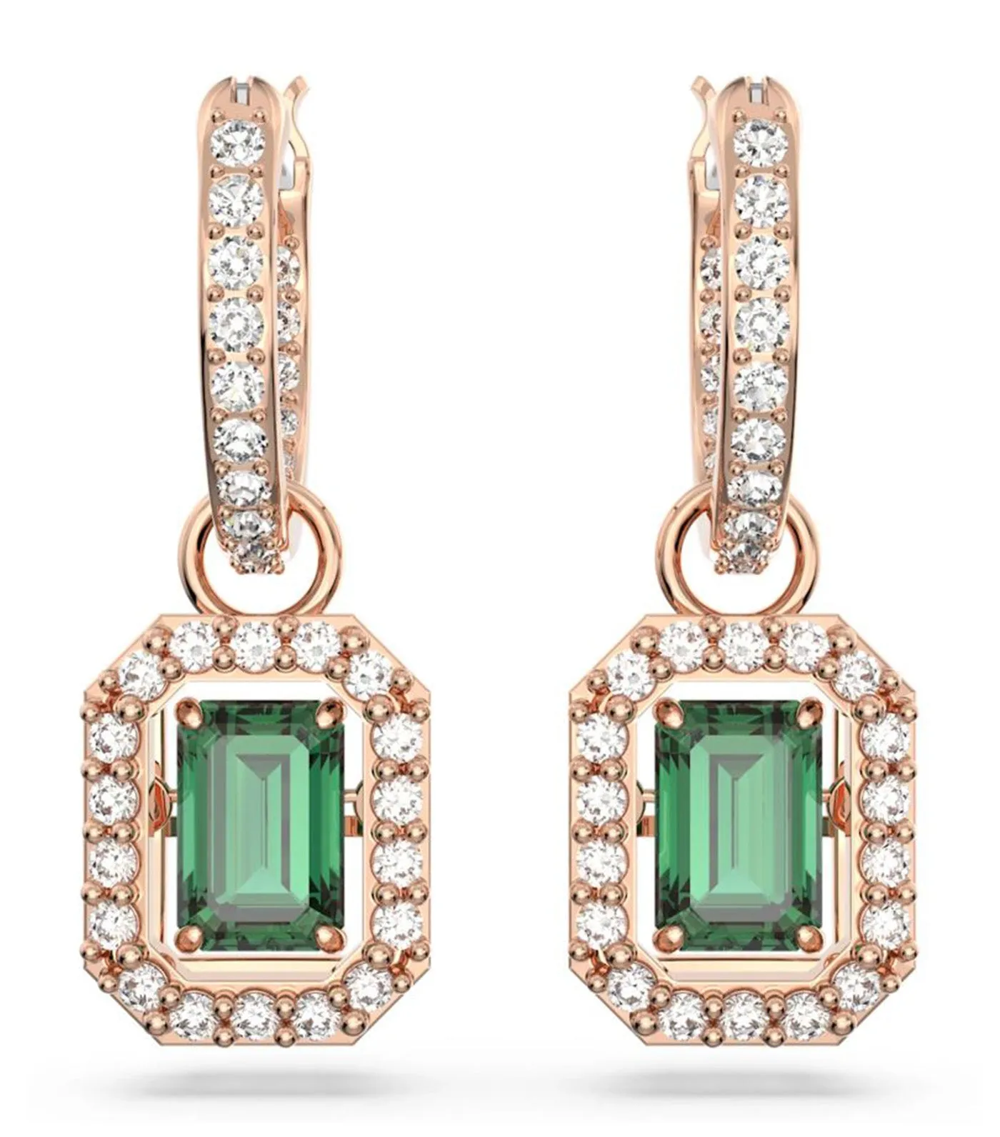 Millenia Drop Earrings Octagon Cut Green Rose Gold-Tone Plated