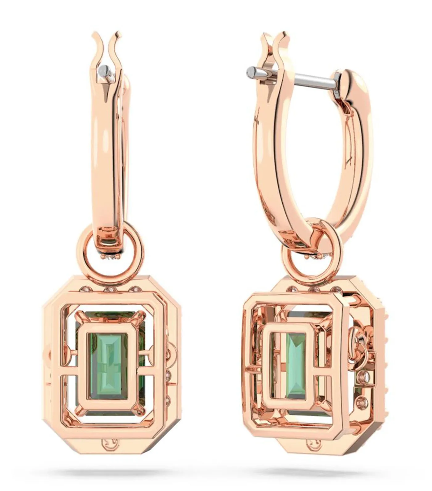 Millenia Drop Earrings Octagon Cut Green Rose Gold-Tone Plated