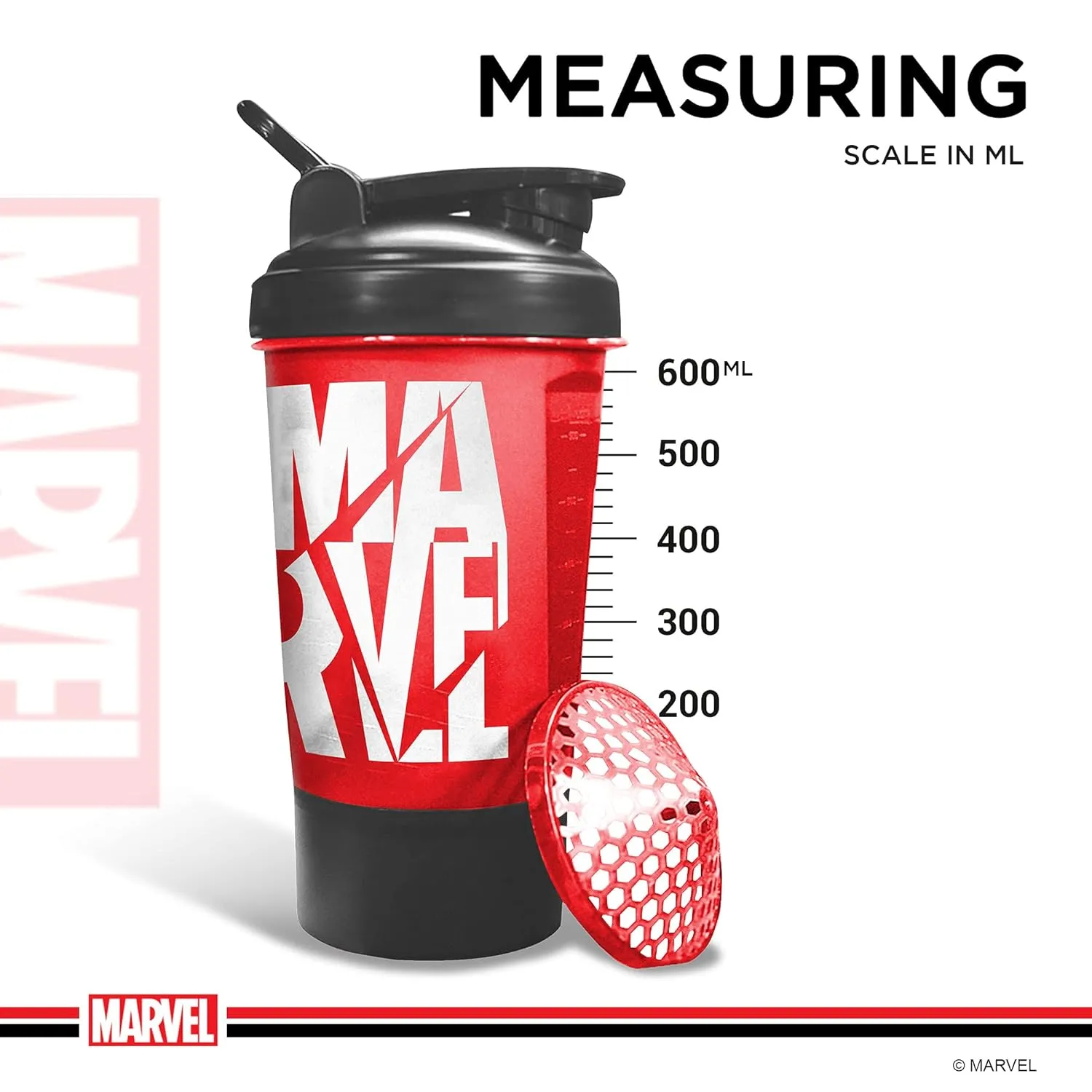 MSB-6S Marvel Edition Shaker Bottle 600ml | 100% Leakproof Guarantee Sipper Bottle Ideal for Protein | Pre-Workout and BCAAS | BPA Free Material | Plastic