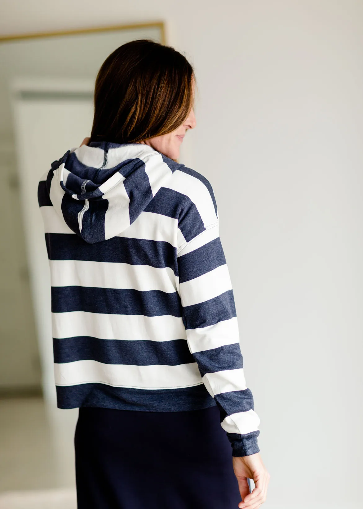 Navy & White Striped Hooded Sweatshirt