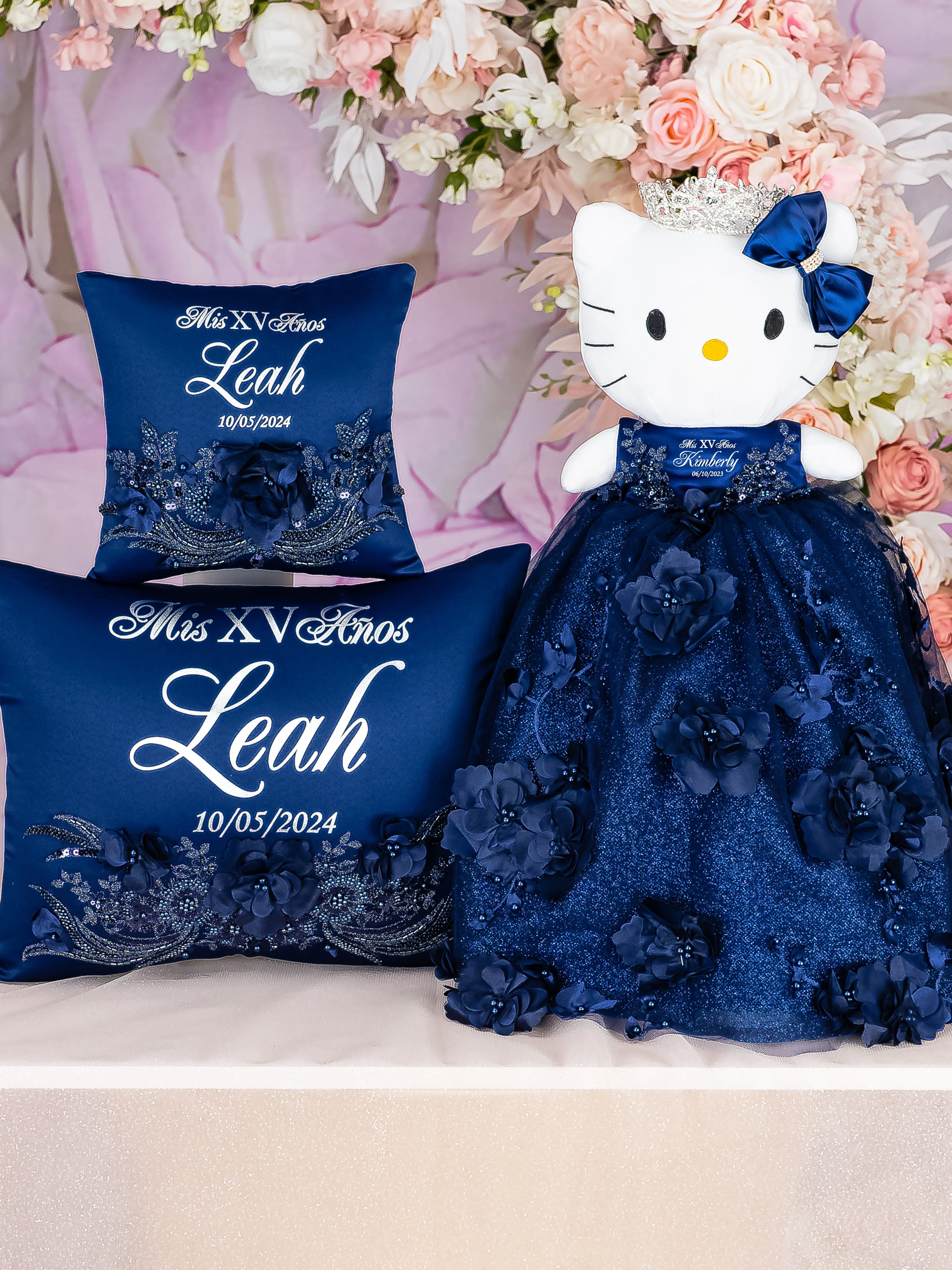 Navy blue Silver quinceanera kneeling pillow, shoes pillow