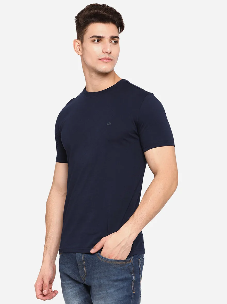 Navy Blue Solid T-Shirt | JadeBlue