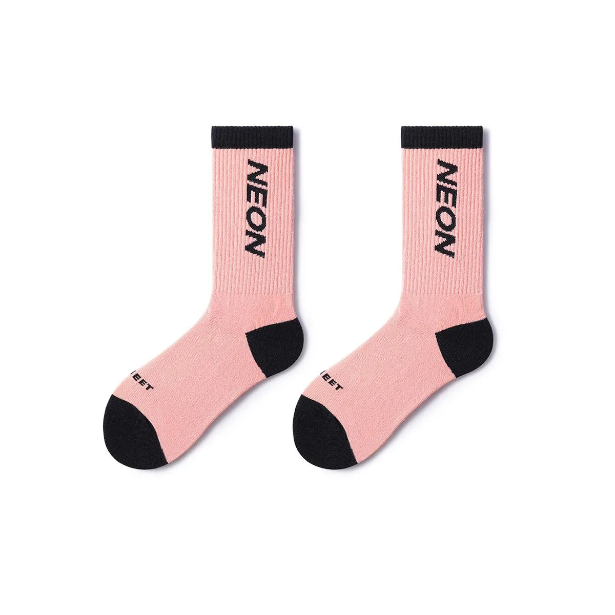 Neon Pink All-season Women 5pcs Crew Socks Set