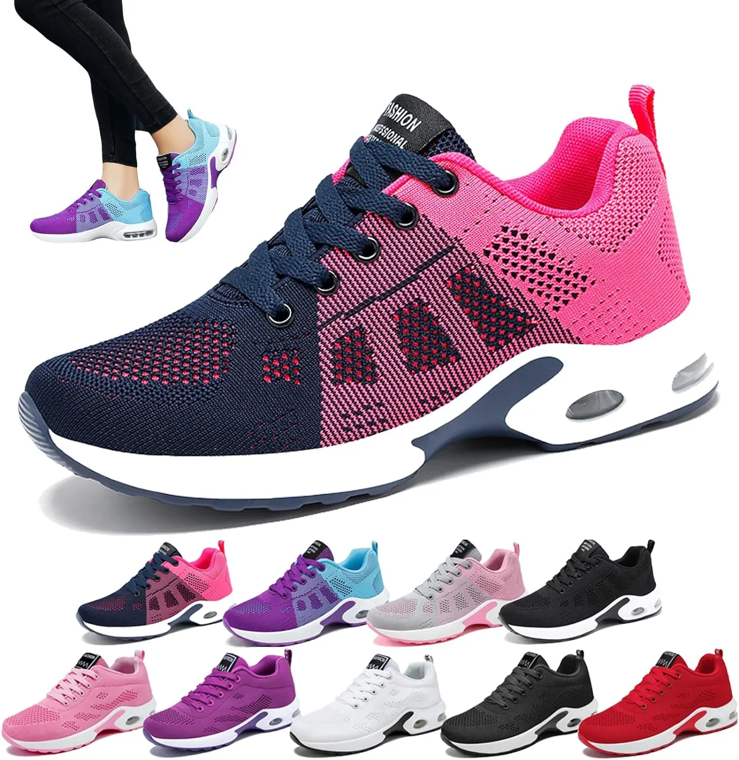 New Musabela Orthopedic Sneakers for Women,Slip-On Air Cushion Breathe Mesh Running Walking Shoes, Pink Sz 8