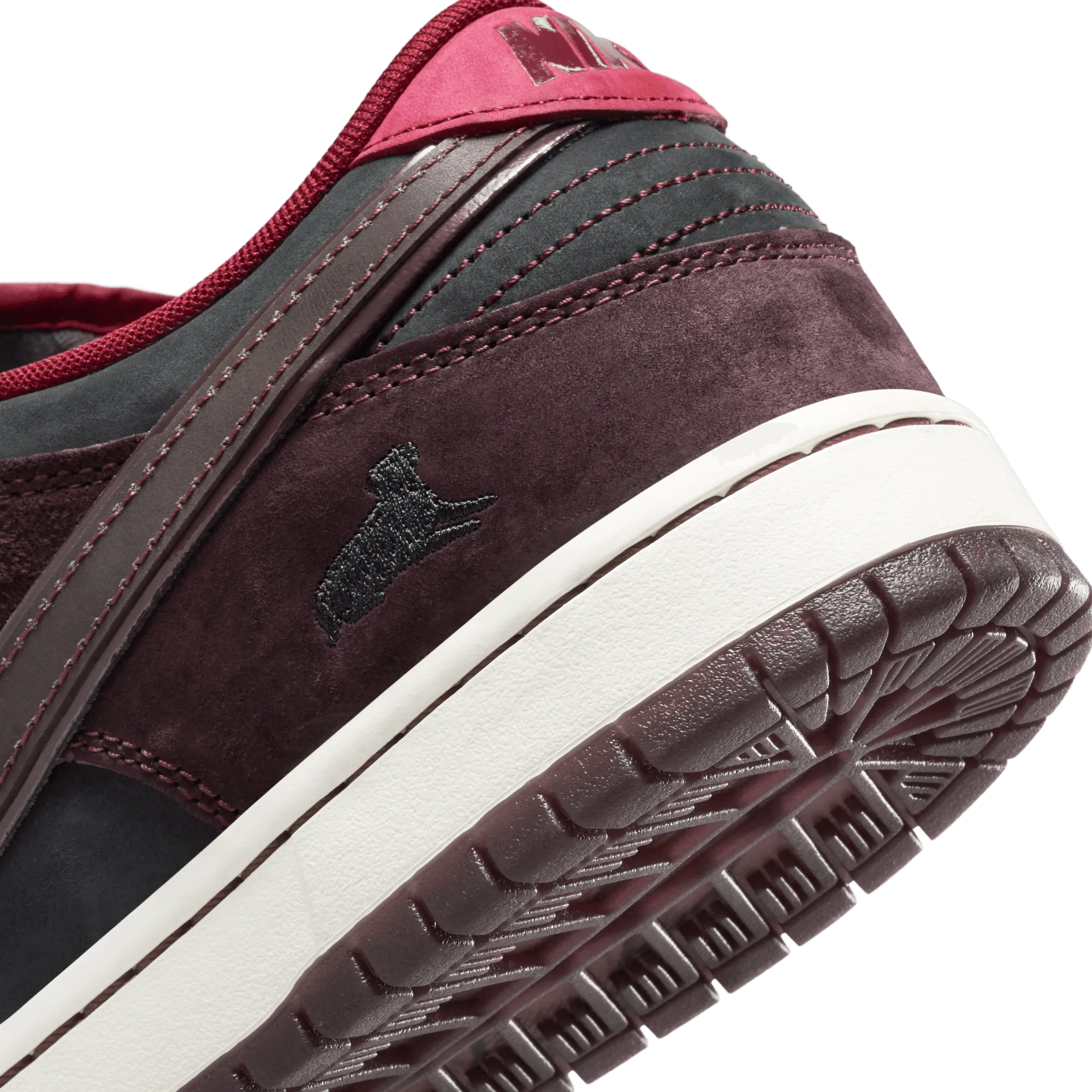 Nike SB x Riot Skate Shop Dunk Low Pro QS Skateboard Shoe - Mahogany/Dark Beetroot-Team Red-Sail
