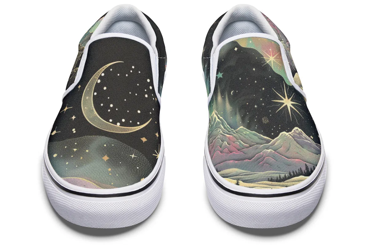 Northern Lights Slipons - Comfortable Vegan Canvas Shoes with Easy Elastic In-Step