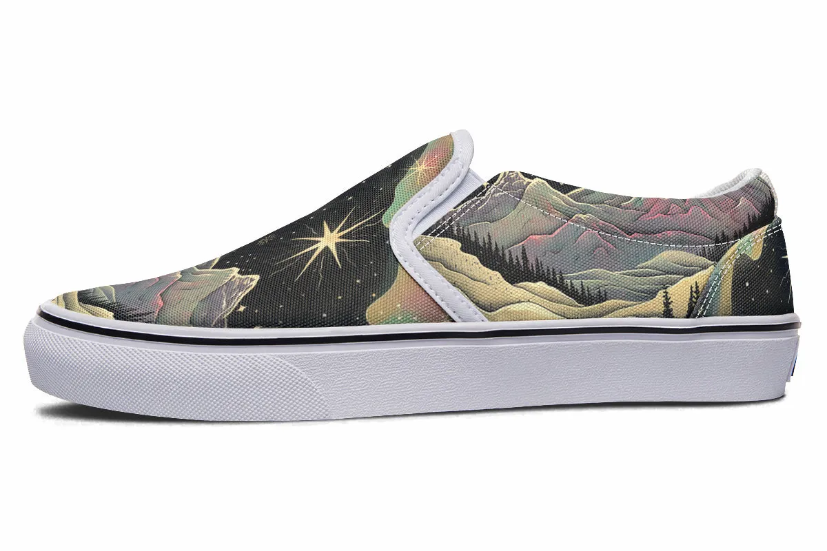 Northern Lights Slipons - Comfortable Vegan Canvas Shoes with Easy Elastic In-Step