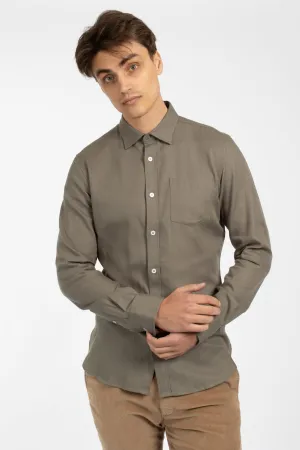 Olive Twill Cotton Tencel Shirt