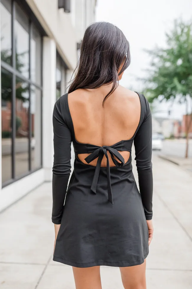 On The Rise Black Long Sleeve Open Back Active Dress