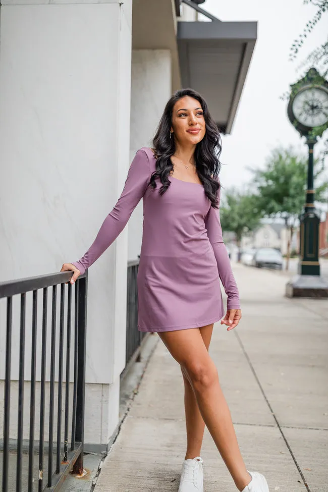 On The Rise Mauve Long Sleeve Open Back Active Dress FINAL SALE