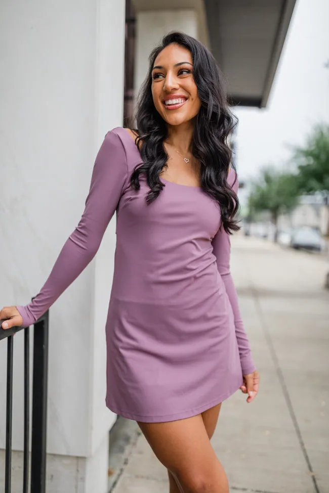 On The Rise Mauve Long Sleeve Open Back Active Dress FINAL SALE