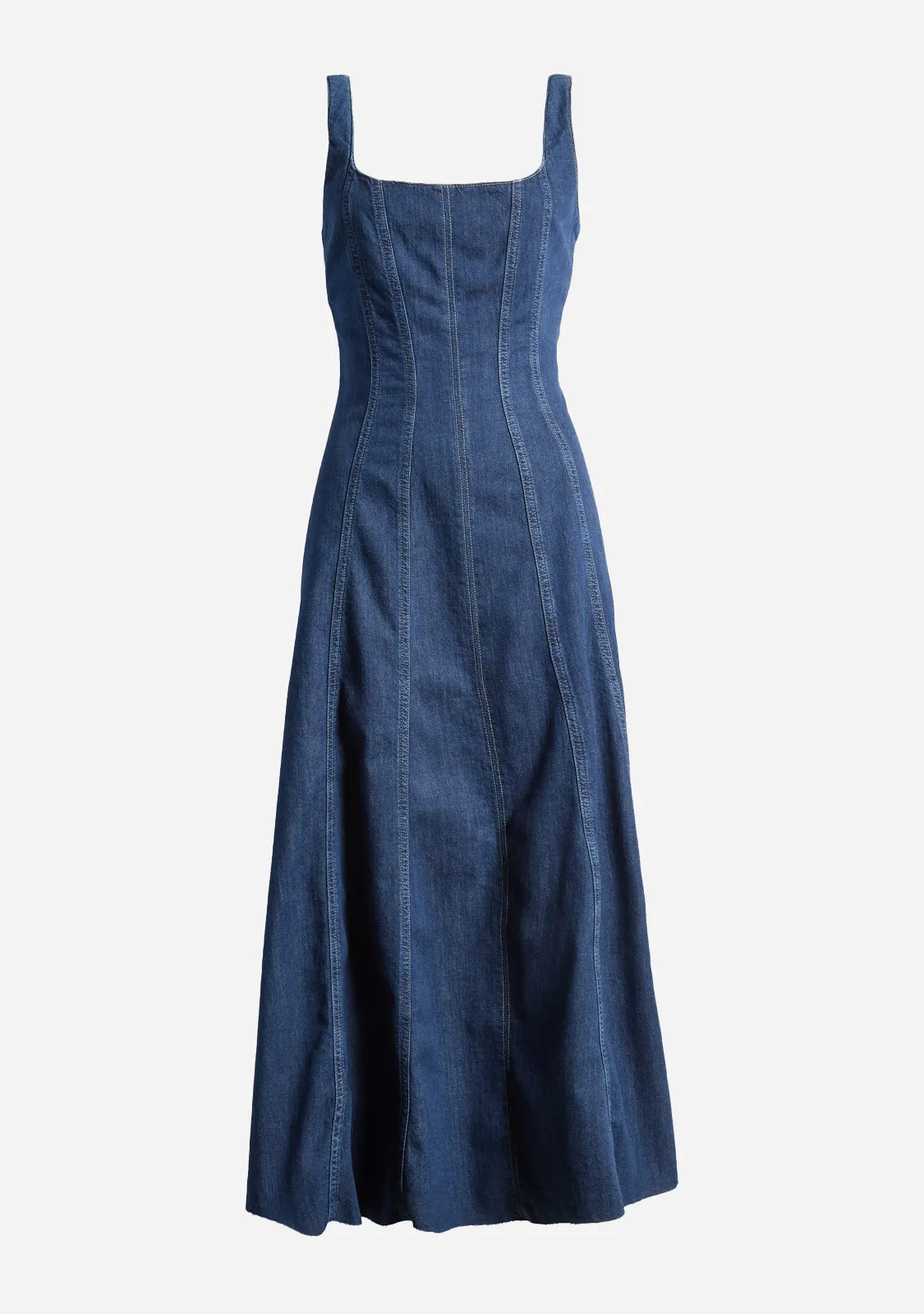 Paneled Denim Long Dress