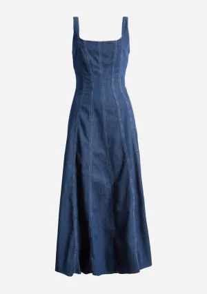 Paneled Denim Long Dress