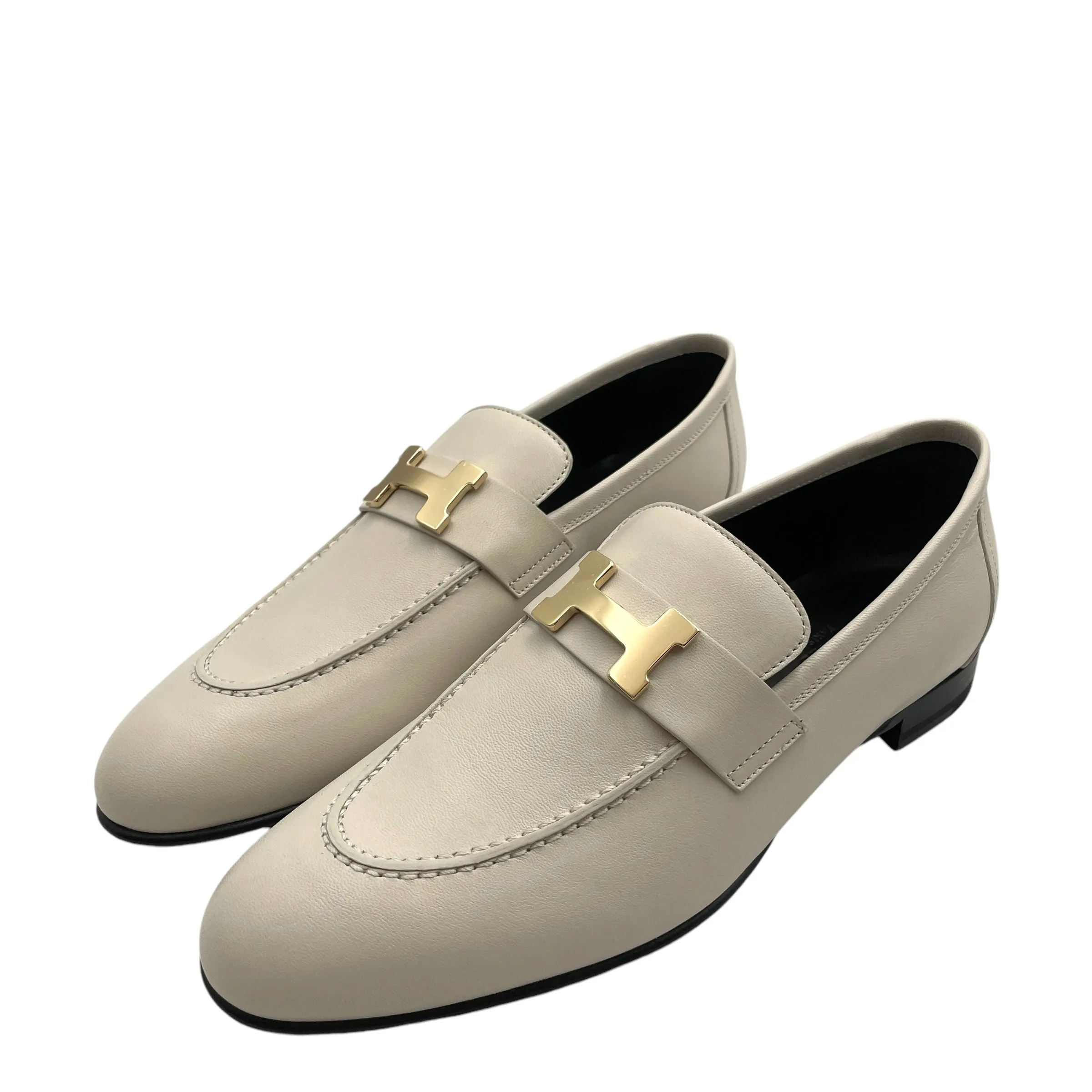 Paris Loafer 38 Beige Glaise Shoes in Goat Leather, Permabrass hardware