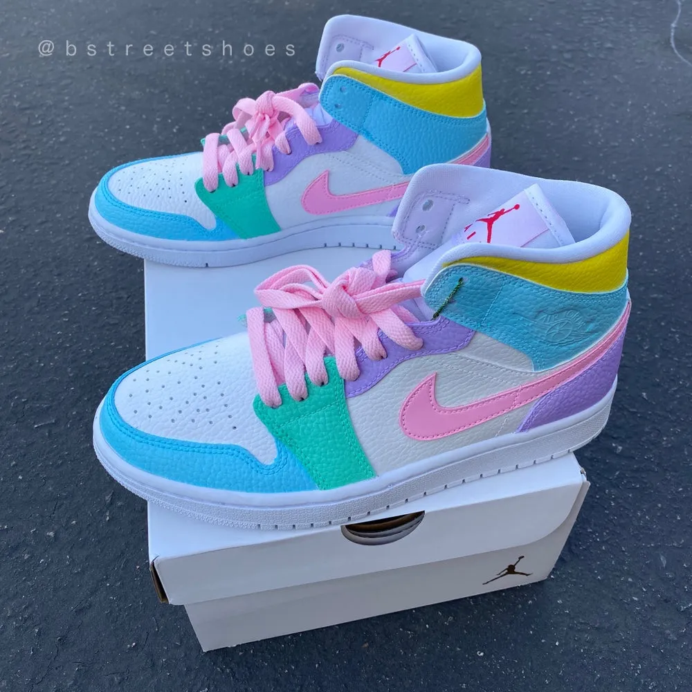 Pastel Jordan 1 Mid - Custom Nike Jordans Sneakers