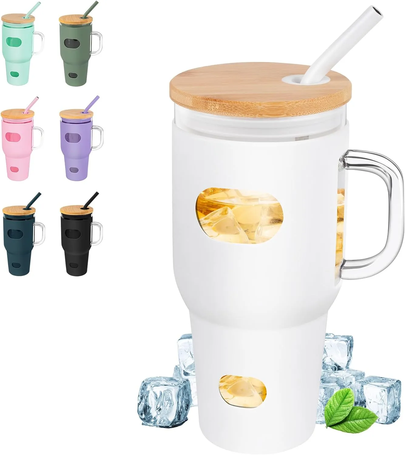 Portable Glass Cup with Lid, Straw & Silicone Sleeve