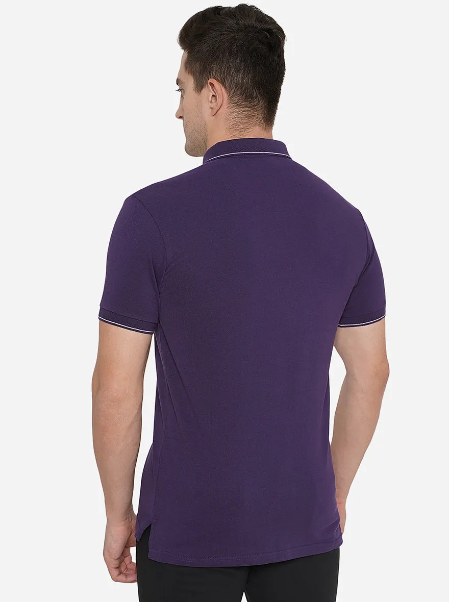 Purple Solid Slim Fit Polo T-Shirt | JadeBlue