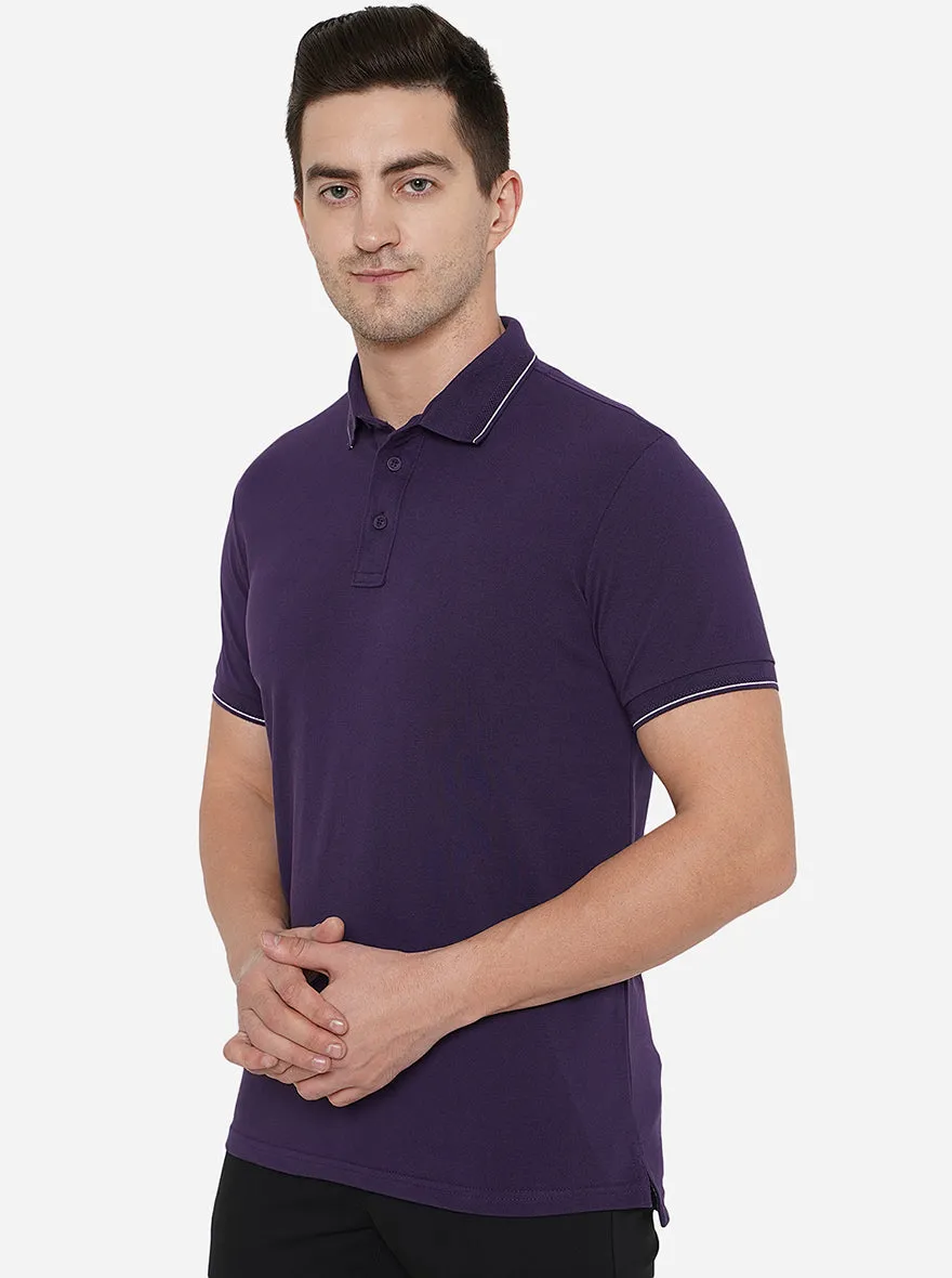 Purple Solid Slim Fit Polo T-Shirt | JadeBlue