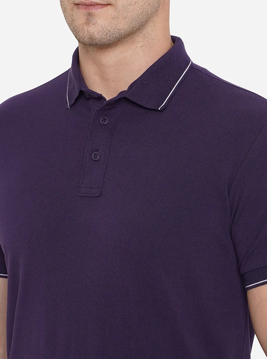 Purple Solid Slim Fit Polo T-Shirt | JadeBlue