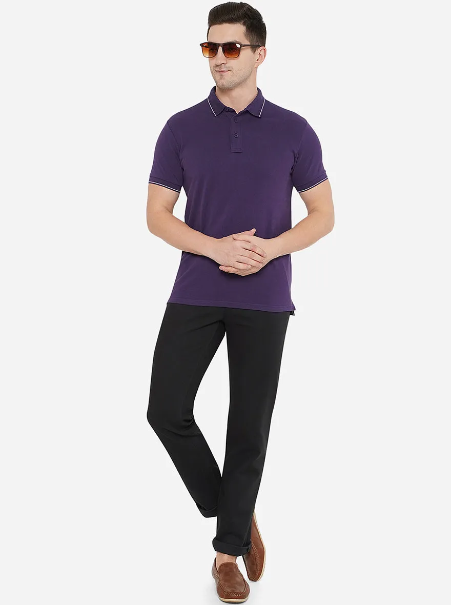 Purple Solid Slim Fit Polo T-Shirt | JadeBlue