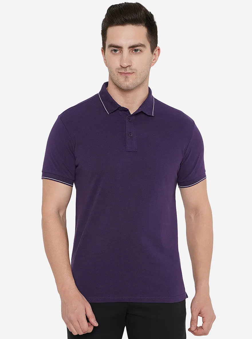 Purple Solid Slim Fit Polo T-Shirt | JadeBlue