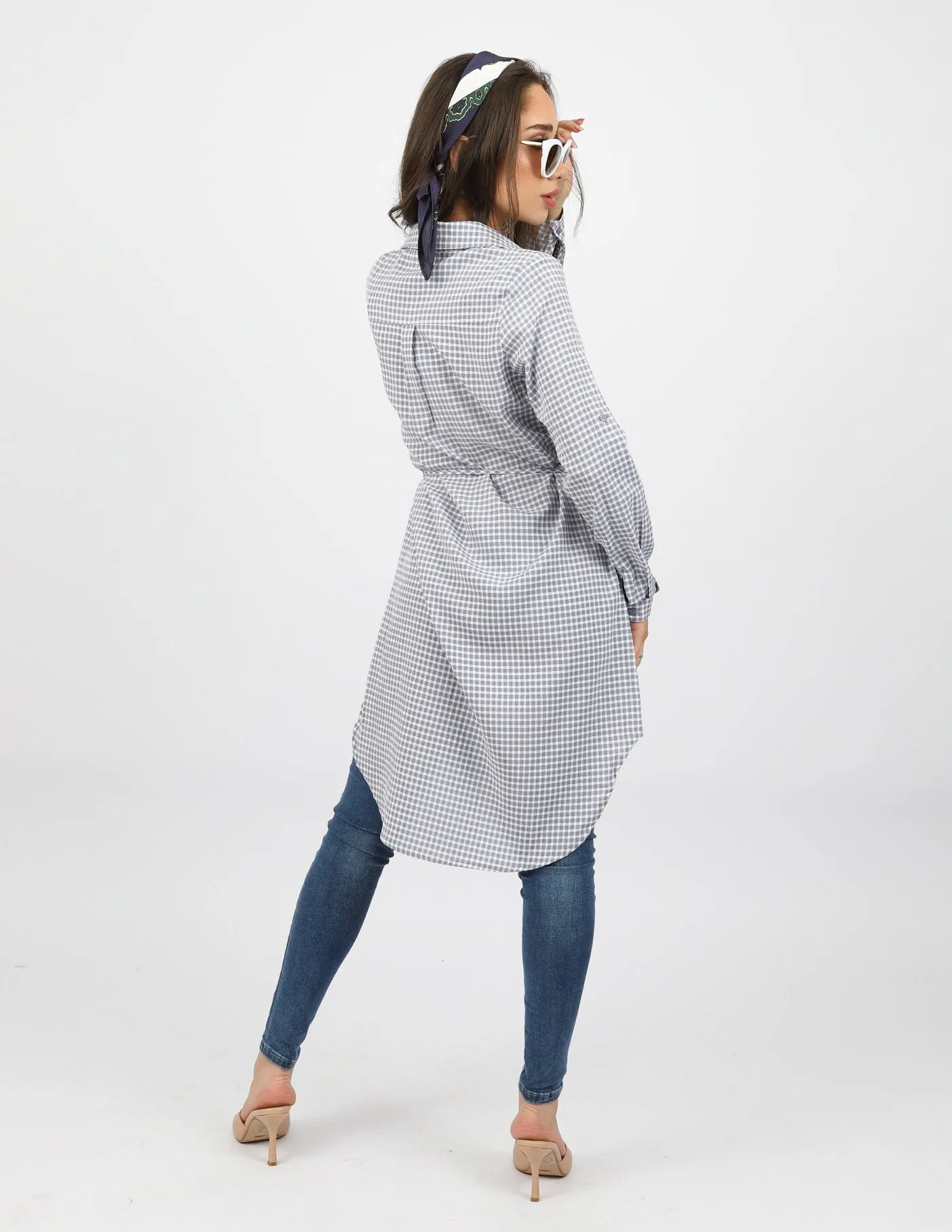 Roll Sleeve Checkered Loop Top