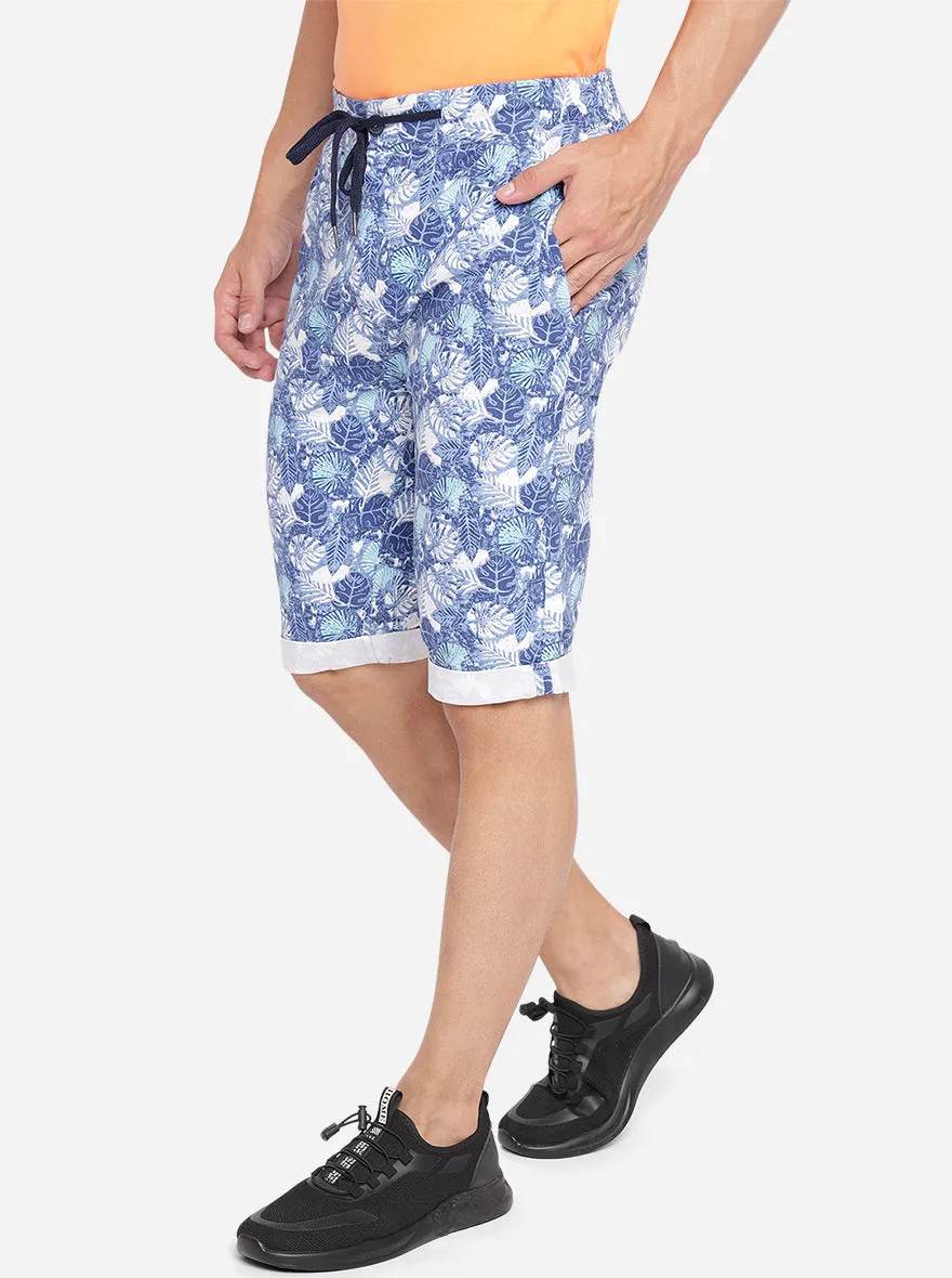 Royal Blue Printed Regular Fit Capri | JadeBlue