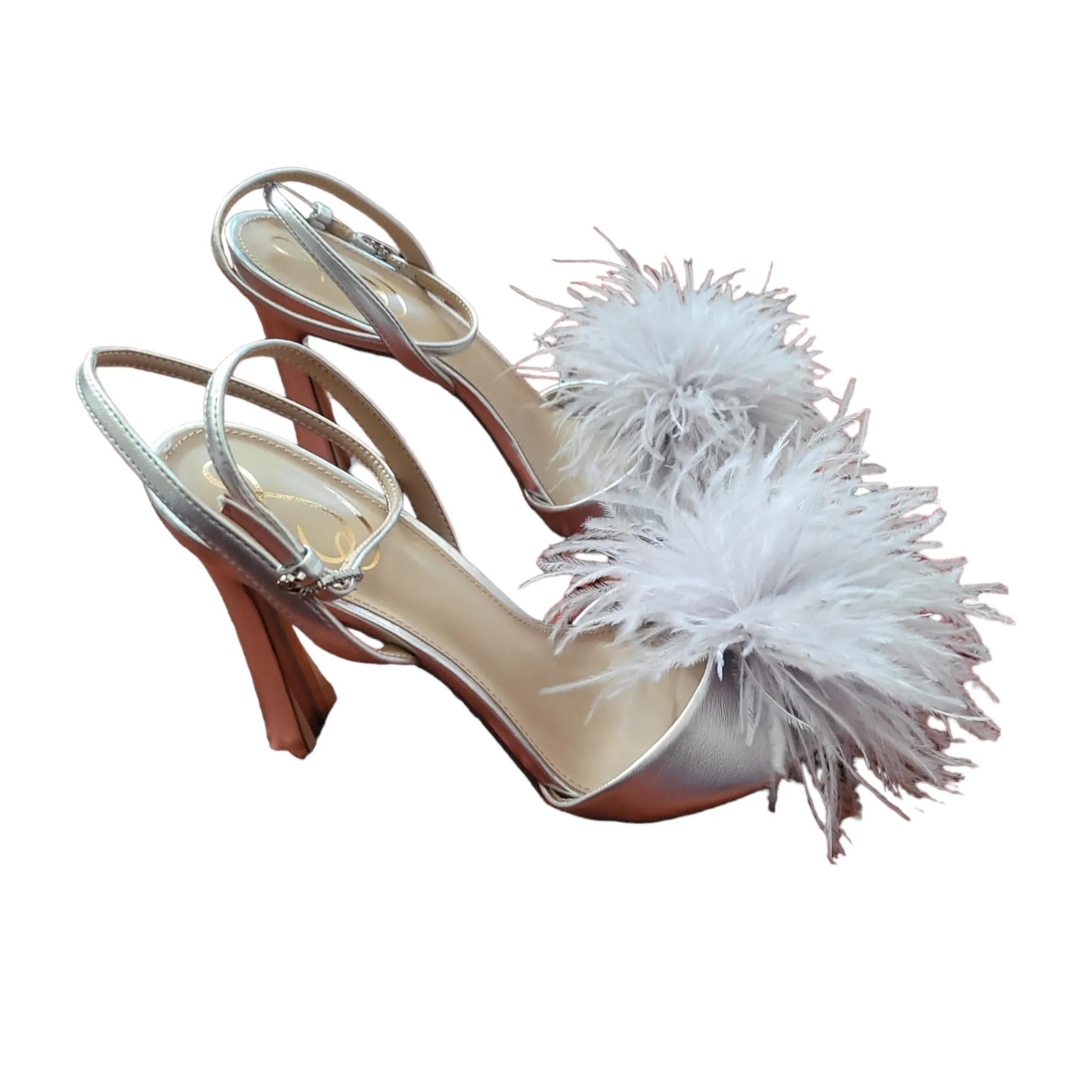 Sam Edelman Silver Leon Feather Heels Size 9