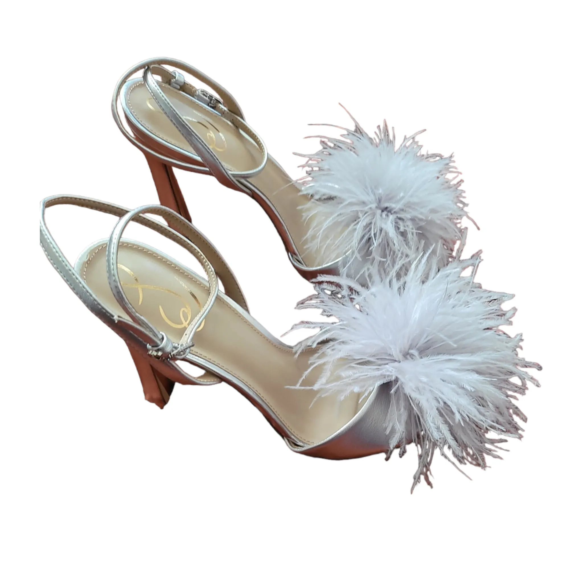 Sam Edelman Silver Leon Feather Heels Size 9