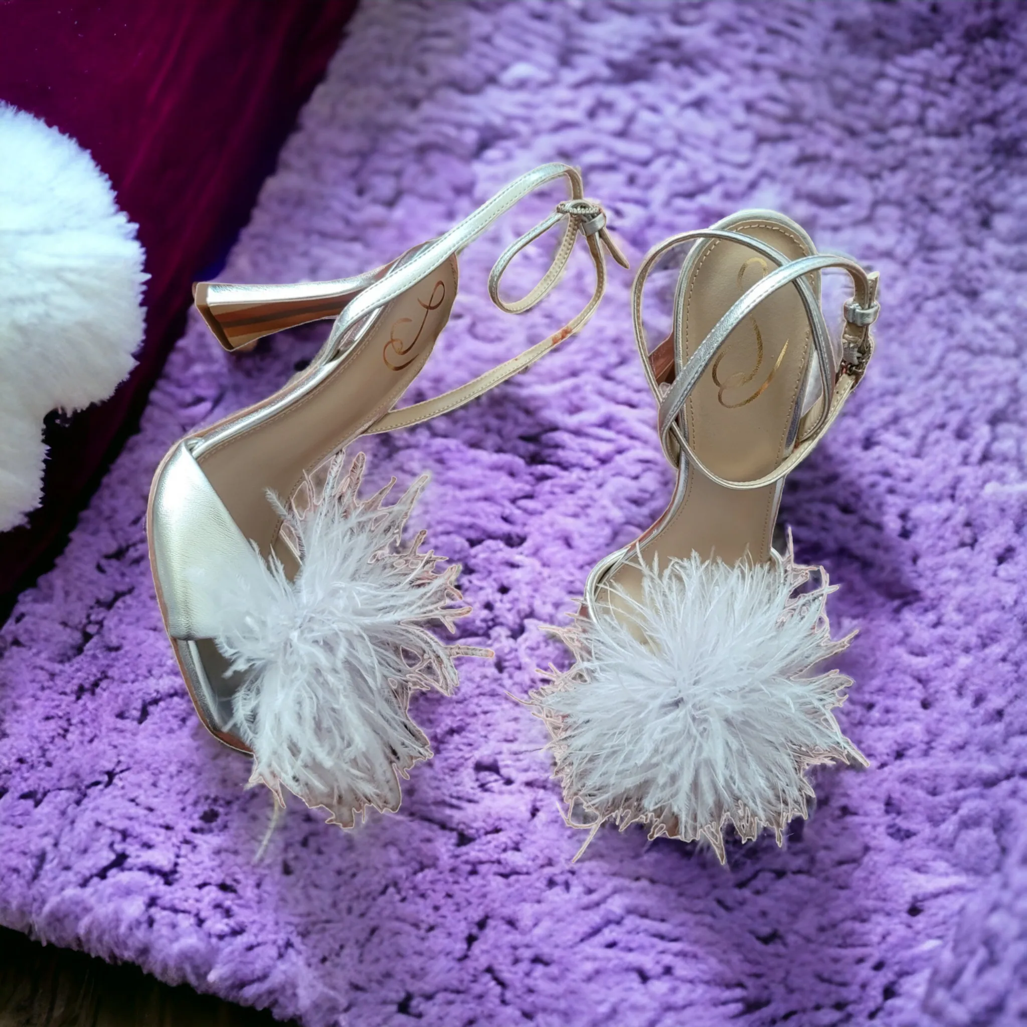 Sam Edelman Silver Leon Feather Heels Size 9