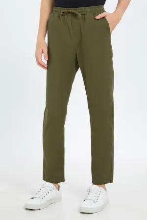 Senior Boys Olive Pull On Casual Trouser