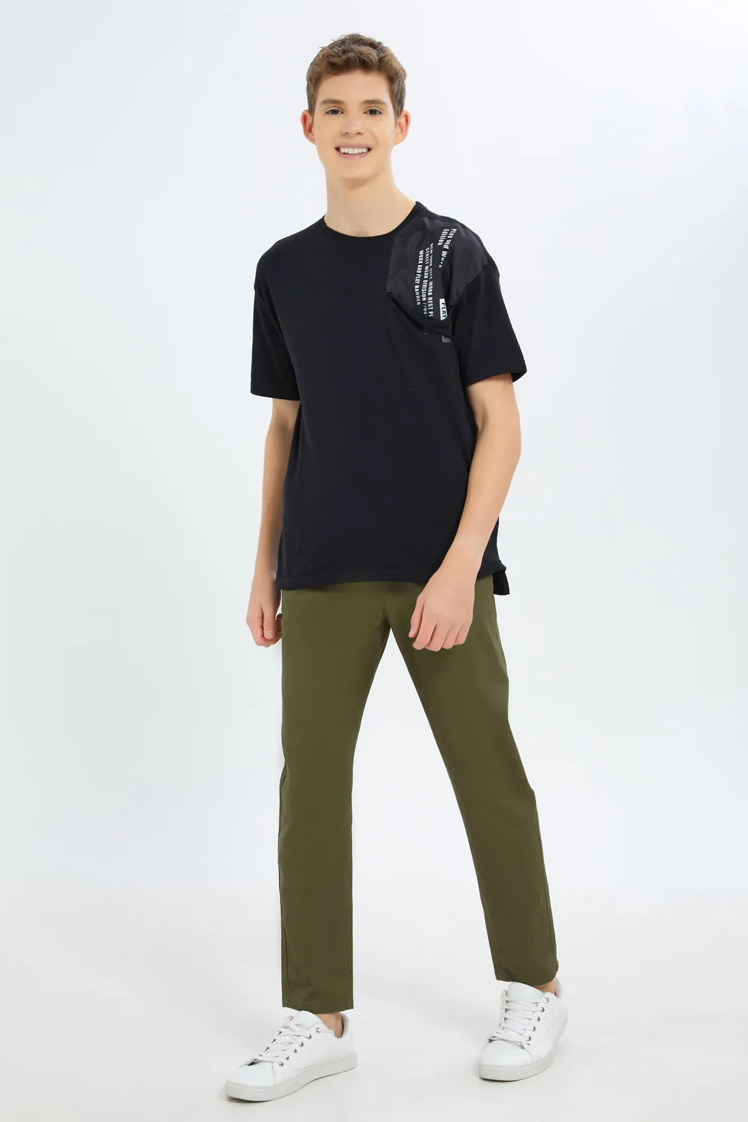 Senior Boys Olive Pull On Casual Trouser