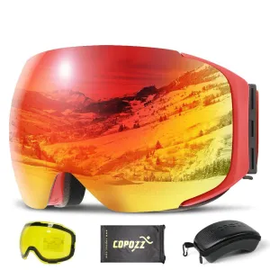 Snowboard Snow Goggles Magnet Dual Layers Lens Spherical Design Anti-Fog UV Protection Anti-Slip Strap for Men Women