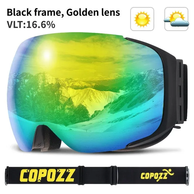 Snowboard Snow Goggles Magnet Dual Layers Lens Spherical Design Anti-Fog UV Protection Anti-Slip Strap for Men Women