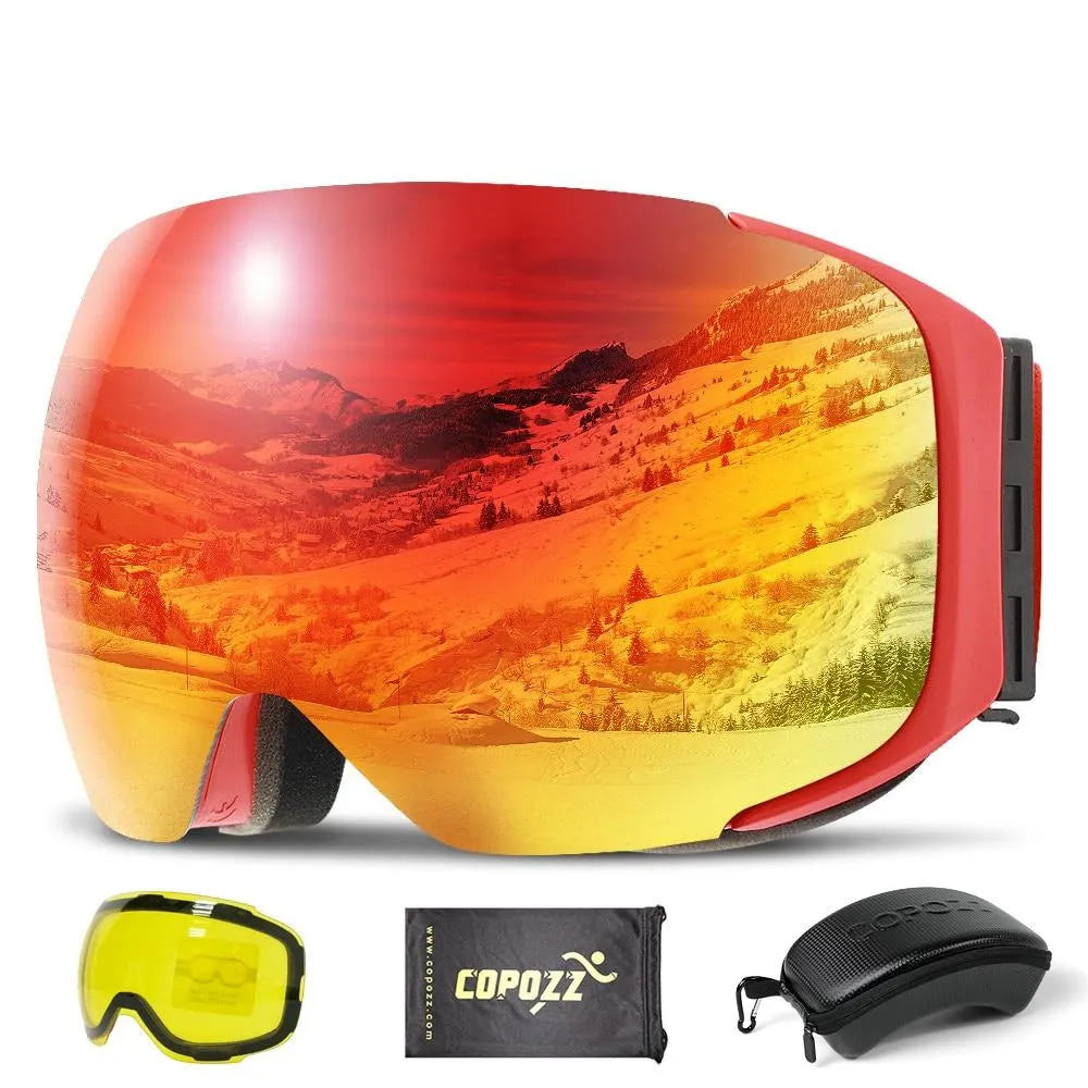 Snowboard Snow Goggles Magnet Dual Layers Lens Spherical Design Anti-Fog UV Protection Anti-Slip Strap for Men Women