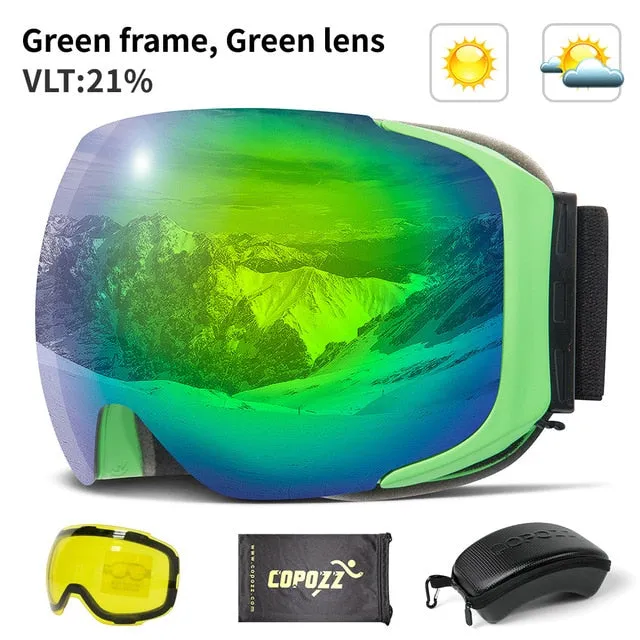 Snowboard Snow Goggles Magnet Dual Layers Lens Spherical Design Anti-Fog UV Protection Anti-Slip Strap for Men Women