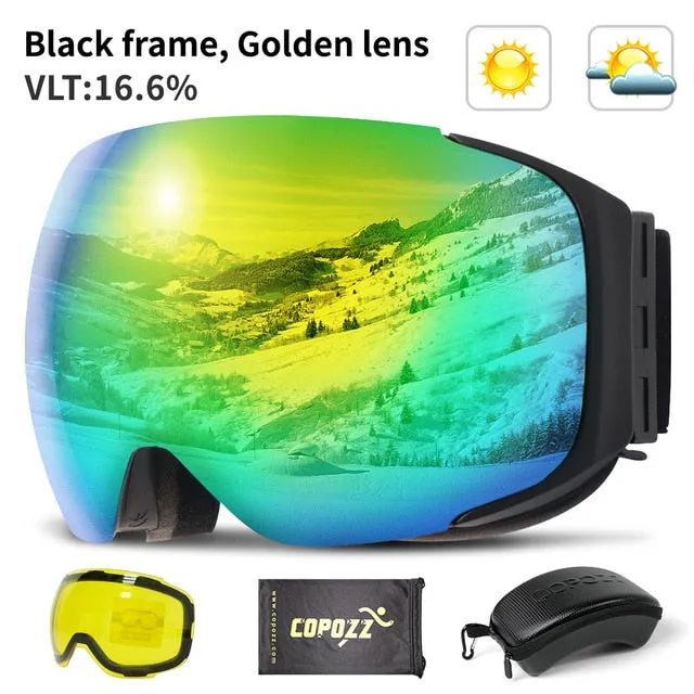 Snowboard Snow Goggles Magnet Dual Layers Lens Spherical Design Anti-Fog UV Protection Anti-Slip Strap for Men Women