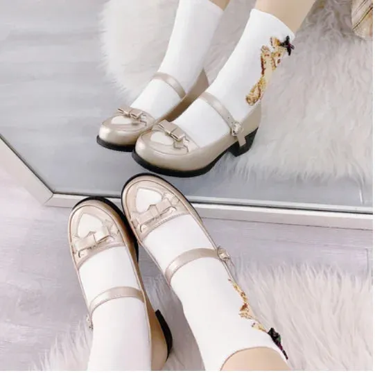 Sohiwoo Kawaii girl sweet lolita shoes college style lace bowknot princess kawaii shoes round head thick heel women shoes loli cosplay