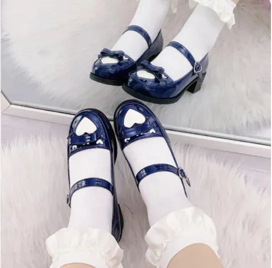 Sohiwoo Kawaii girl sweet lolita shoes college style lace bowknot princess kawaii shoes round head thick heel women shoes loli cosplay