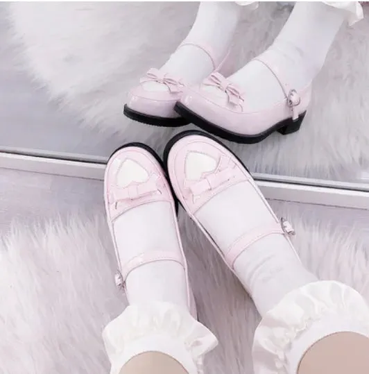 Sohiwoo Kawaii girl sweet lolita shoes college style lace bowknot princess kawaii shoes round head thick heel women shoes loli cosplay