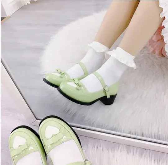 Sohiwoo Kawaii girl sweet lolita shoes college style lace bowknot princess kawaii shoes round head thick heel women shoes loli cosplay