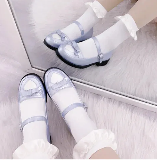 Sohiwoo Kawaii girl sweet lolita shoes college style lace bowknot princess kawaii shoes round head thick heel women shoes loli cosplay