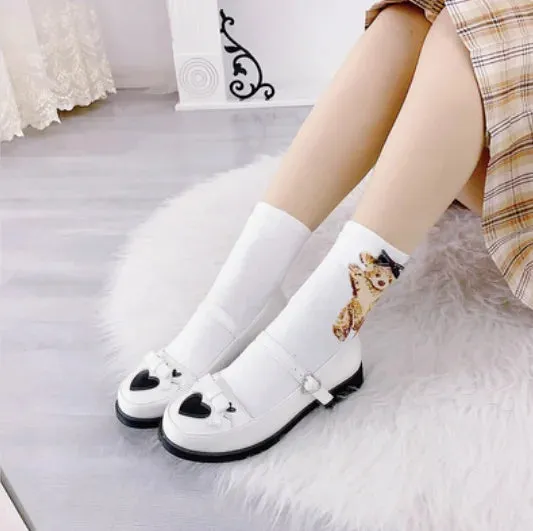 Sohiwoo Kawaii girl sweet lolita shoes college style lace bowknot princess kawaii shoes round head thick heel women shoes loli cosplay