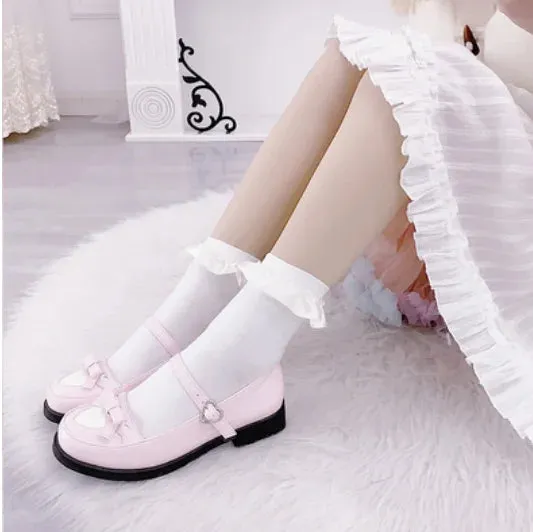 Sohiwoo Kawaii girl sweet lolita shoes college style lace bowknot princess kawaii shoes round head thick heel women shoes loli cosplay