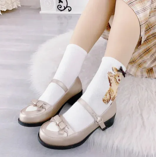 Sohiwoo Kawaii girl sweet lolita shoes college style lace bowknot princess kawaii shoes round head thick heel women shoes loli cosplay