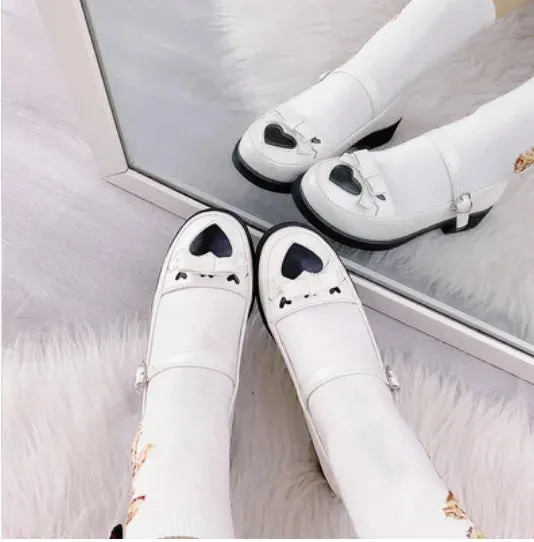 Sohiwoo Kawaii girl sweet lolita shoes college style lace bowknot princess kawaii shoes round head thick heel women shoes loli cosplay