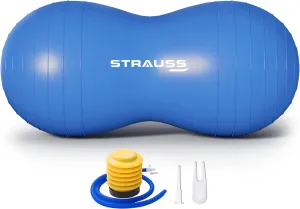 STRAUSS Anti-Burst Rubber Peanut Shape Gym Ball with Free Foot Pump | Round Shape Swiss Ball for Exercise, Workout, Yoga, Pregnancy, Birthing, Balance & Stability, 95x45 cm, (Blue)