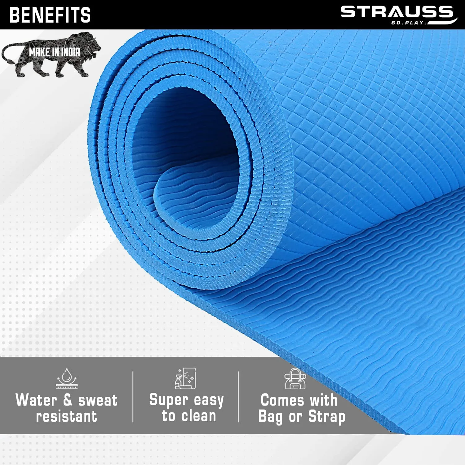 Strauss Anti Skid EVA Yoga Mat with Carry Strap, 4mm, (Sky Blue)