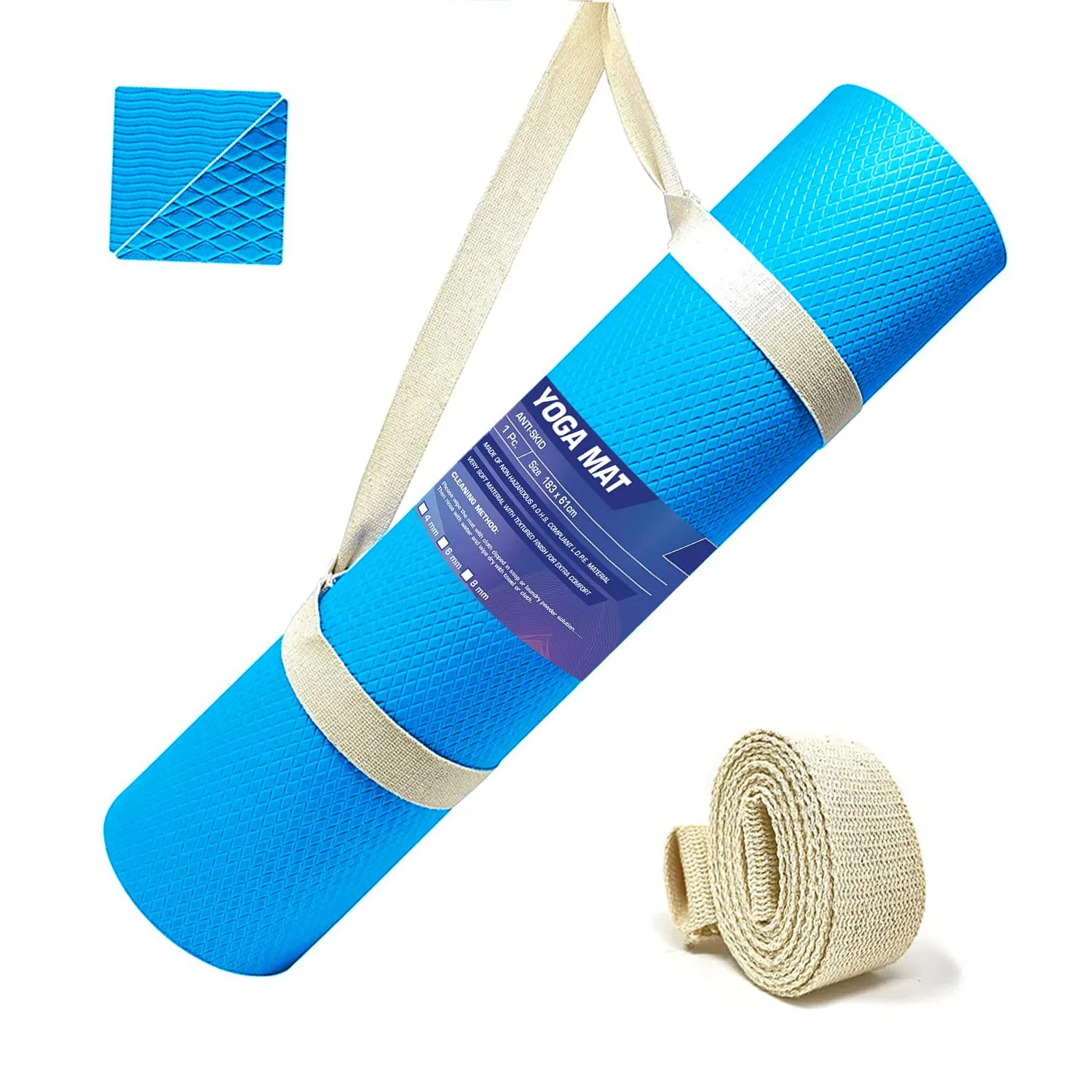 Strauss Anti Skid EVA Yoga Mat with Carry Strap, 4mm, (Sky Blue)