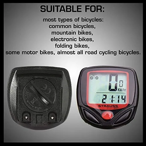 Strauss Bicycle Speedometer, (Black/Red) and Bicycle LED Headlight with Horn